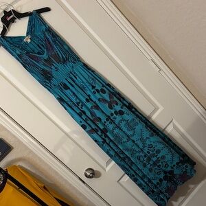 ONE WORLD Teal and Black Maxi Dress with butterflies